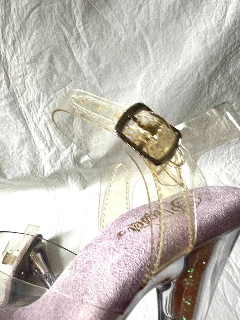 Pleaser platform high heels womens 8 clear plastic Adore-708UVG glitter UV glow